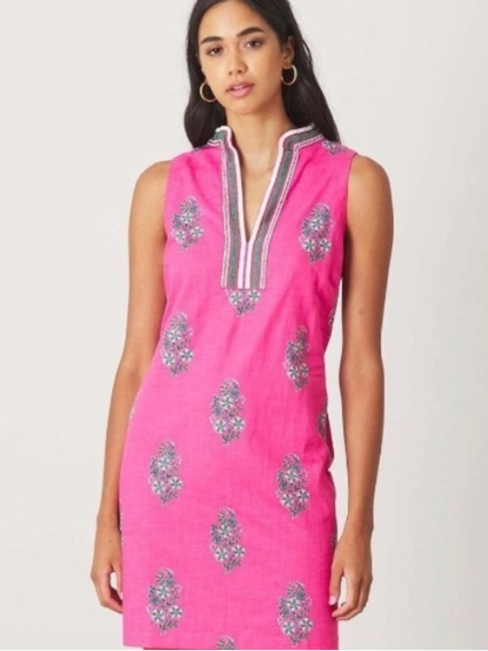 Printfresh Women’s Bouquet Blossoms 
Ocean View Long Tunic Dress Hot Pink Small